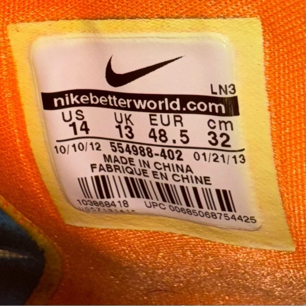 Nike‎ KD 5 Easter Turquoise Blue and Citrus Orange High-Sneakers, Men's 14, GUC